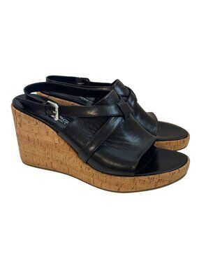 Via Spiga Ilan Women's 9N Black Nappa Leather Cork Wedge Sandals Italy